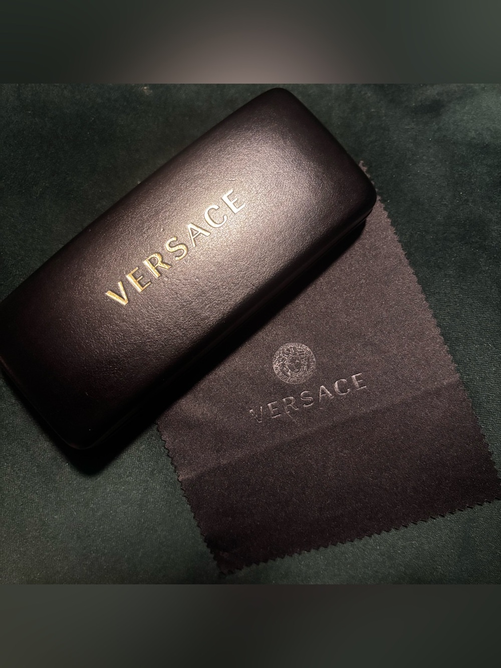 Versace Black and Gold Sunglasses Case with Cleaning Cloth